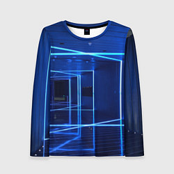 Лонгслив женский Неоновый абстрактный коридор - Синий, цвет: 3D-принт