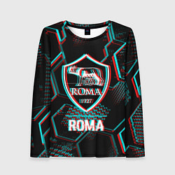 Лонгслив женский Roma FC в стиле Glitch на темном фоне, цвет: 3D-принт