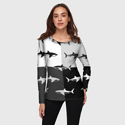 Лонгслив женский Стая акул - pattern, цвет: 3D-принт — фото 2