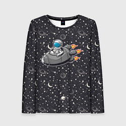 Женский лонгслив Космонавт летит в ракете через звезды