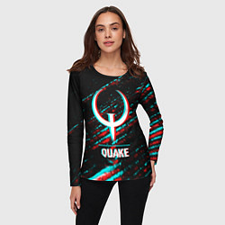 Лонгслив женский Quake в стиле glitch и баги графики на темном фоне, цвет: 3D-принт — фото 2