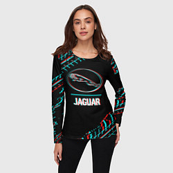 Лонгслив женский Значок Jaguar в стиле glitch на темном фоне, цвет: 3D-принт — фото 2