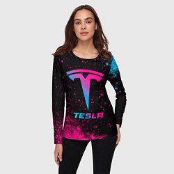 Лонгслив женский Tesla - neon gradient, цвет: 3D-принт — фото 2