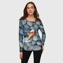 Лонгслив женский Одинокая ракушка среди морских камней, цвет: 3D-принт — фото 2