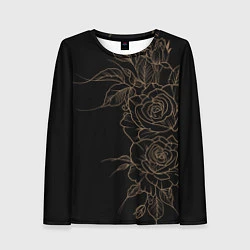 Лонгслив женский Элегантные розы на черном фоне, цвет: 3D-принт