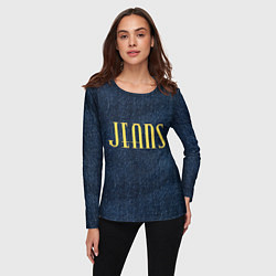 Лонгслив женский Джинс ткань с надписью jeans, цвет: 3D-принт — фото 2