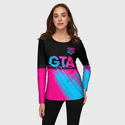 Лонгслив женский GTA - neon gradient: символ сверху, цвет: 3D-принт — фото 2