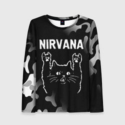 Лонгслив женский Группа Nirvana и рок кот, цвет: 3D-принт
