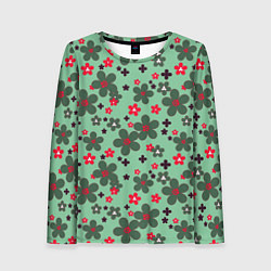 Лонгслив женский Красно-зеленый цветочный узор ретро, цвет: 3D-принт