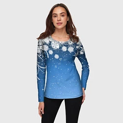 Лонгслив женский Снежный узор на синем фоне, цвет: 3D-принт — фото 2