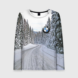 Лонгслив женский BMW - зимняя дорога через лес, цвет: 3D-принт