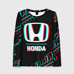 Лонгслив женский Значок Honda в стиле glitch на темном фоне, цвет: 3D-принт