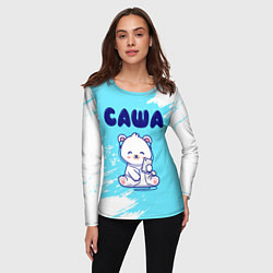 Лонгслив женский Саша белый мишка, цвет: 3D-принт — фото 2