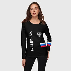 Лонгслив женский Россия и три линии на черном фоне, цвет: 3D-принт — фото 2