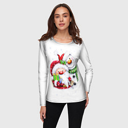 Лонгслив женский Дед Мороз и снеговик с подарками, цвет: 3D-принт — фото 2