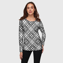 Лонгслив женский Черно белый узор в косую клетку, цвет: 3D-принт — фото 2
