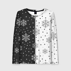 Женский лонгслив Рождественские снежинки на черно-белом фоне