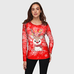 Лонгслив женский Милый олень и белые снежинки, цвет: 3D-принт — фото 2