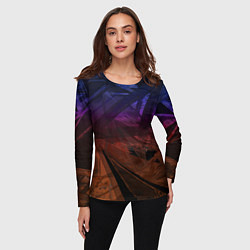 Лонгслив женский Абстрактный черный узор на сиреневом, коричневом ф, цвет: 3D-принт — фото 2
