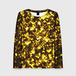 Лонгслив женский Золотой узор треугольники на черном фоне, цвет: 3D-принт