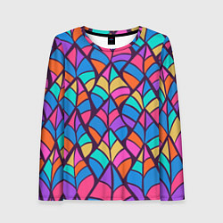 Женский лонгслив Разноцветный лиственный паттерн