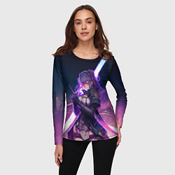 Лонгслив женский Cyber girl in purple light, цвет: 3D-принт — фото 2