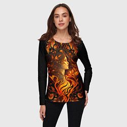 Лонгслив женский Девушка в стиле ар-нуво с огнем и осенними листьям, цвет: 3D-принт — фото 2
