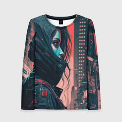 Женский лонгслив Мрачная девушка в разрушенном городе