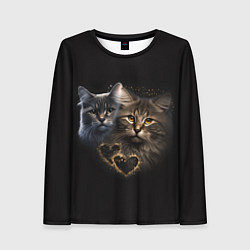 Лонгслив женский Влюбленные кот и кошка с сердечками, цвет: 3D-принт