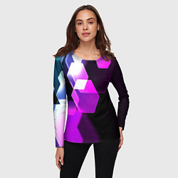 Лонгслив женский Неоновая нейросеть соты, цвет: 3D-принт — фото 2