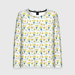 Лонгслив женский Желтые тюльпаны на белом фоне, цвет: 3D-принт