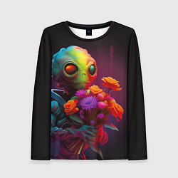 Лонгслив женский Инопланетянин с цветами, цвет: 3D-принт