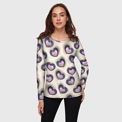 Лонгслив женский Сердечки объемные вдавленные - паттерн, цвет: 3D-принт — фото 2