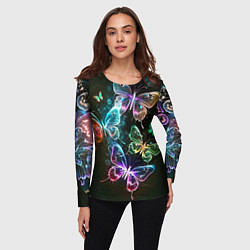 Лонгслив женский Неоновые дикие бабочки, цвет: 3D-принт — фото 2