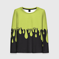 Женский лонгслив Зеленые капли на черном