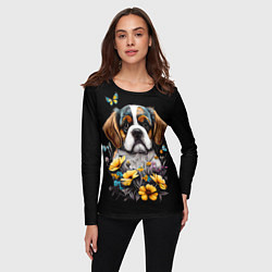 Лонгслив женский Бернский зенненхунд - щенок с цветами, цвет: 3D-принт — фото 2