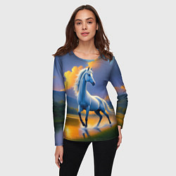 Лонгслив женский Белая лошадь на рассвете, цвет: 3D-принт — фото 2