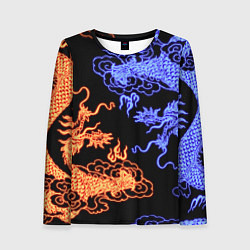 Лонгслив женский Парящие неоновые драконы, цвет: 3D-принт