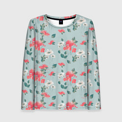 Женский лонгслив Паттерн с красными и белыми цветами