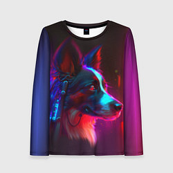 Лонгслив женский Кибер-собака неон, цвет: 3D-принт