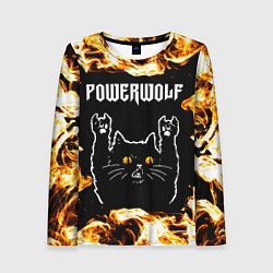 Лонгслив женский Powerwolf рок кот и огонь, цвет: 3D-принт