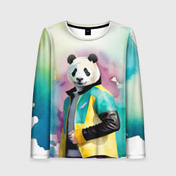 Лонгслив женский Прикольный панда в модной куртке, цвет: 3D-принт