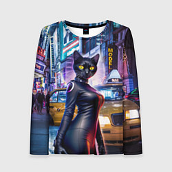 Лонгслив женский Модная чёрная кошечка в Нью-Йорке, цвет: 3D-принт
