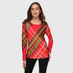 Лонгслив женский Геометрический узор красно-зеленый ассиметричный, цвет: 3D-принт — фото 2