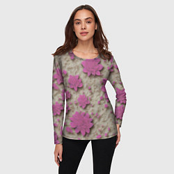 Лонгслив женский Розовые цветы объемные, цвет: 3D-принт — фото 2