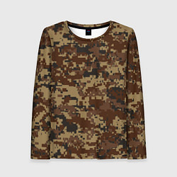 Лонгслив женский Коричнево-черный камуфляж, цвет: 3D-принт