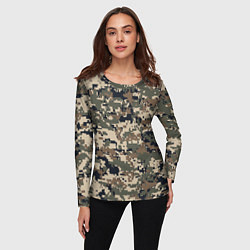 Лонгслив женский Коричнево - черный камуфляж, цвет: 3D-принт — фото 2