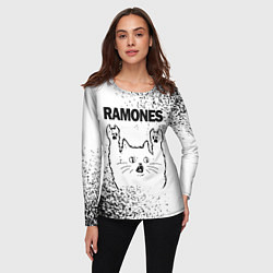 Лонгслив женский Ramones рок кот на светлом фоне, цвет: 3D-принт — фото 2