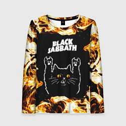 Лонгслив женский Black Sabbath рок кот и огонь, цвет: 3D-принт