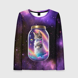 Женский лонгслив Котик в звездном небе
